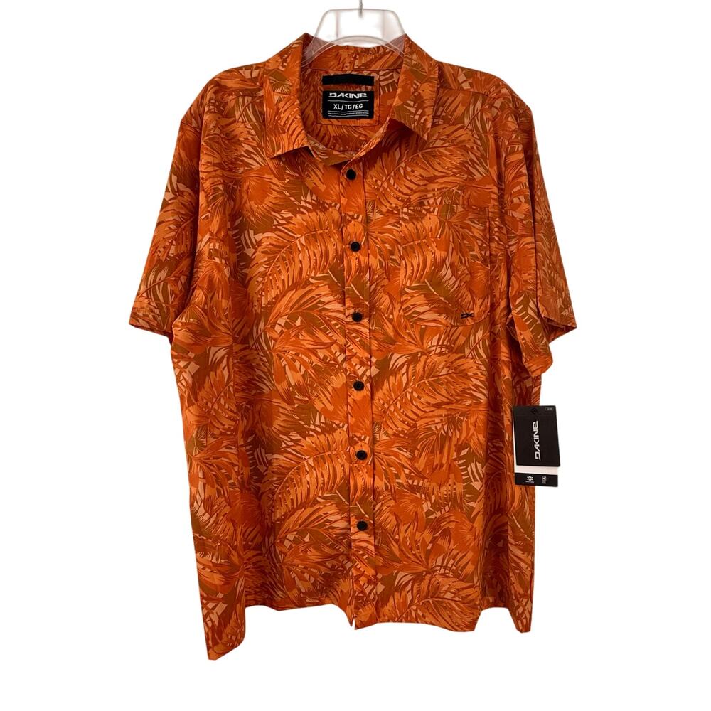 NWT DaKine Men's Burnt Orange Aloha Stretchy Button Front Shirt Sunset Palms